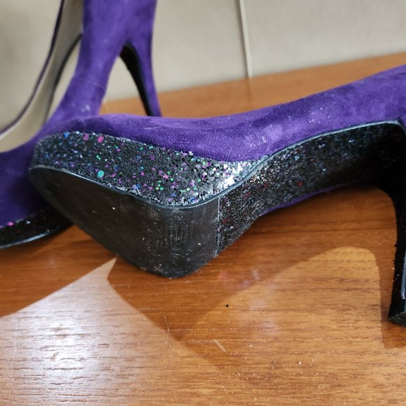 Purple suede glitter women's heels, size 8, GUC - Picture 3 of 4